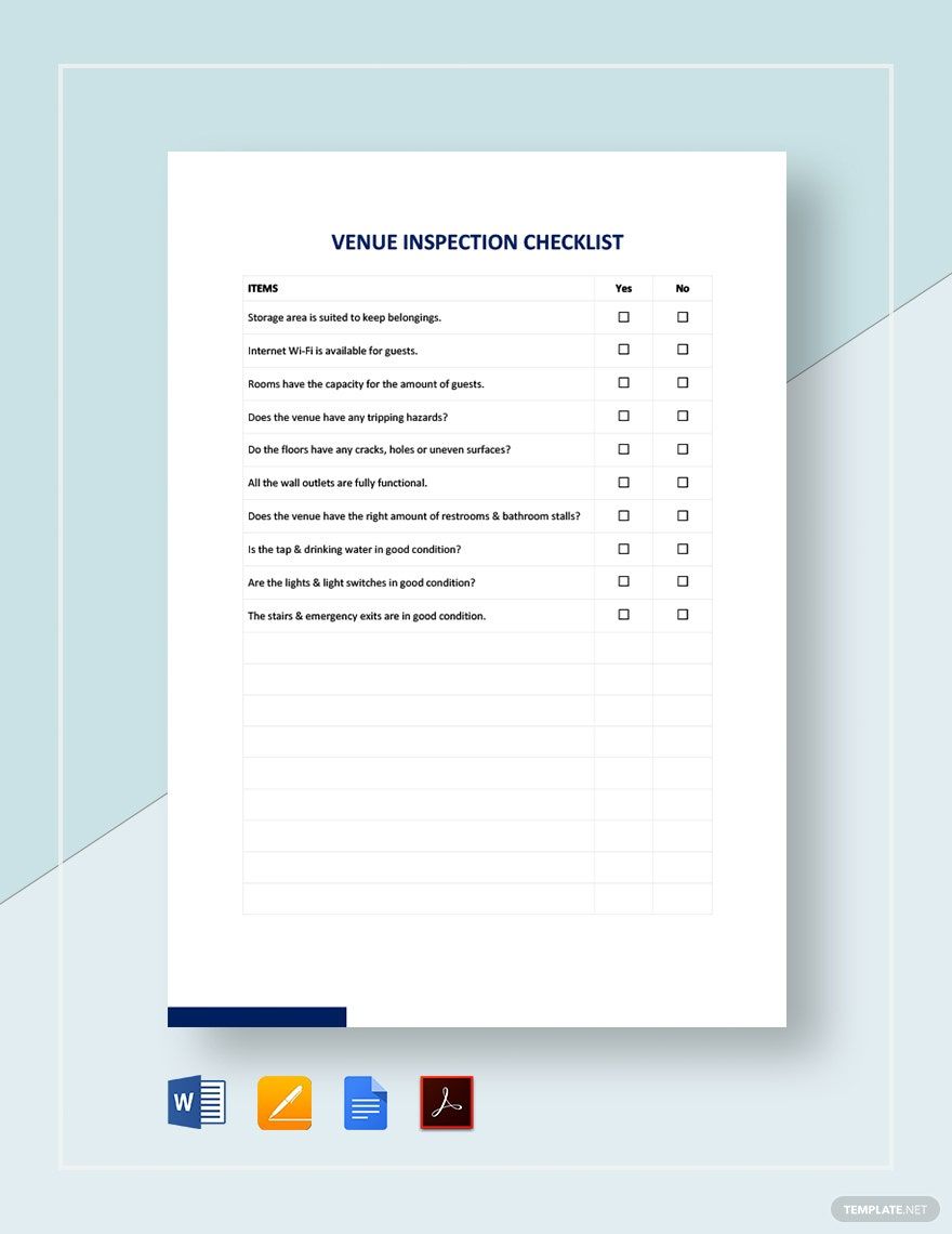 Venue Checklist Template in Google Docs Pages Word PDF Download