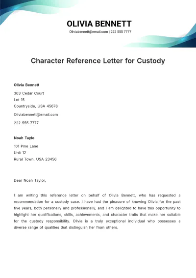 Free Character Reference Letter For Custody Template to Edit Online