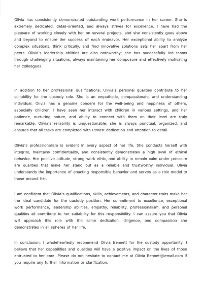 Free Character Reference Letter For Custody Template to Edit Online