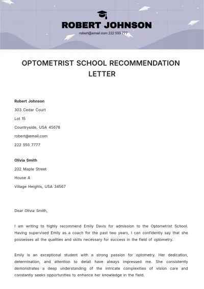 Free Optometrist School Recommendation Letter Template to Edit Online