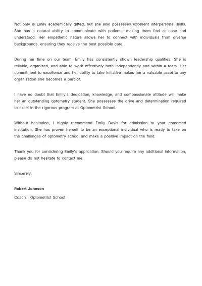 Free Optometrist School Recommendation Letter Template to Edit Online