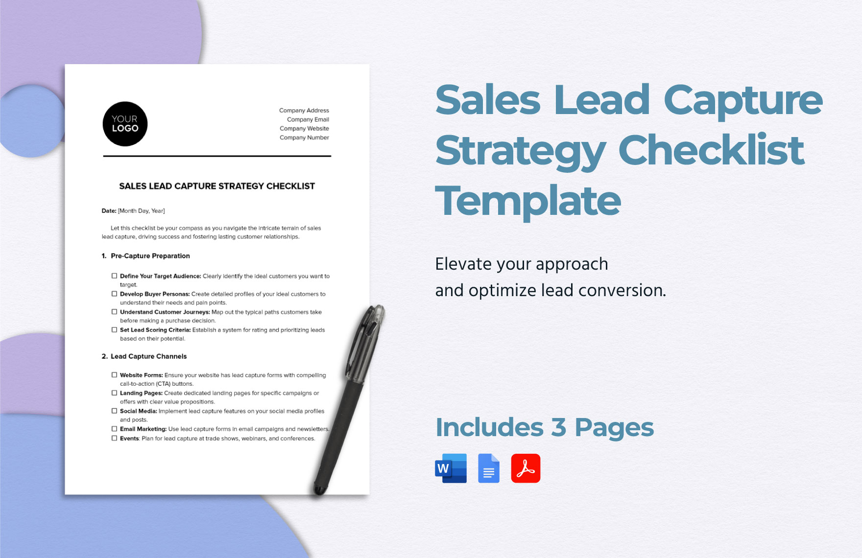 Sales Lead Capture Strategy Checklist Template in Word, Google Docs, PDF