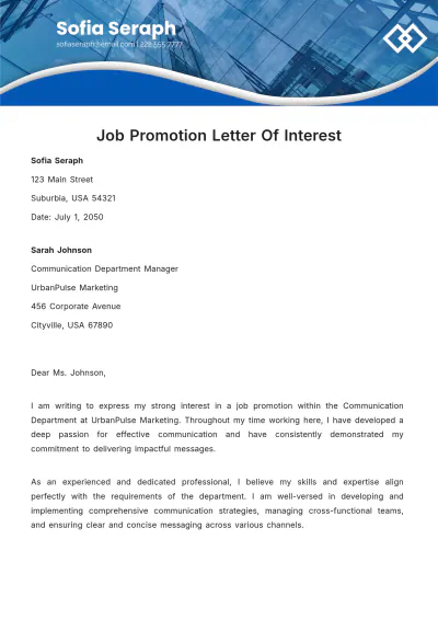 Free Job Promotion Letter Of Interest Template to Edit Online