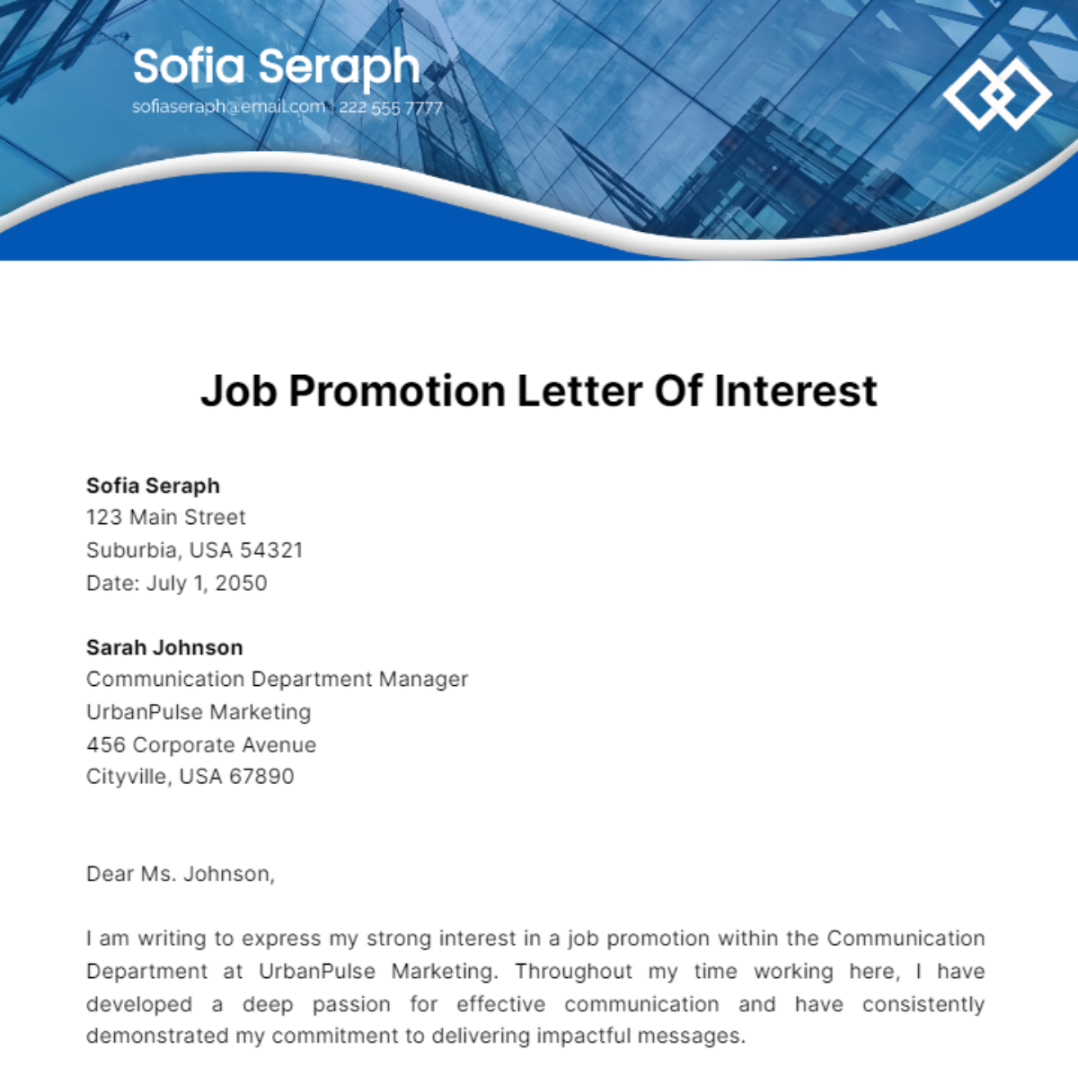 Job Promotion Letter Of Interest Template