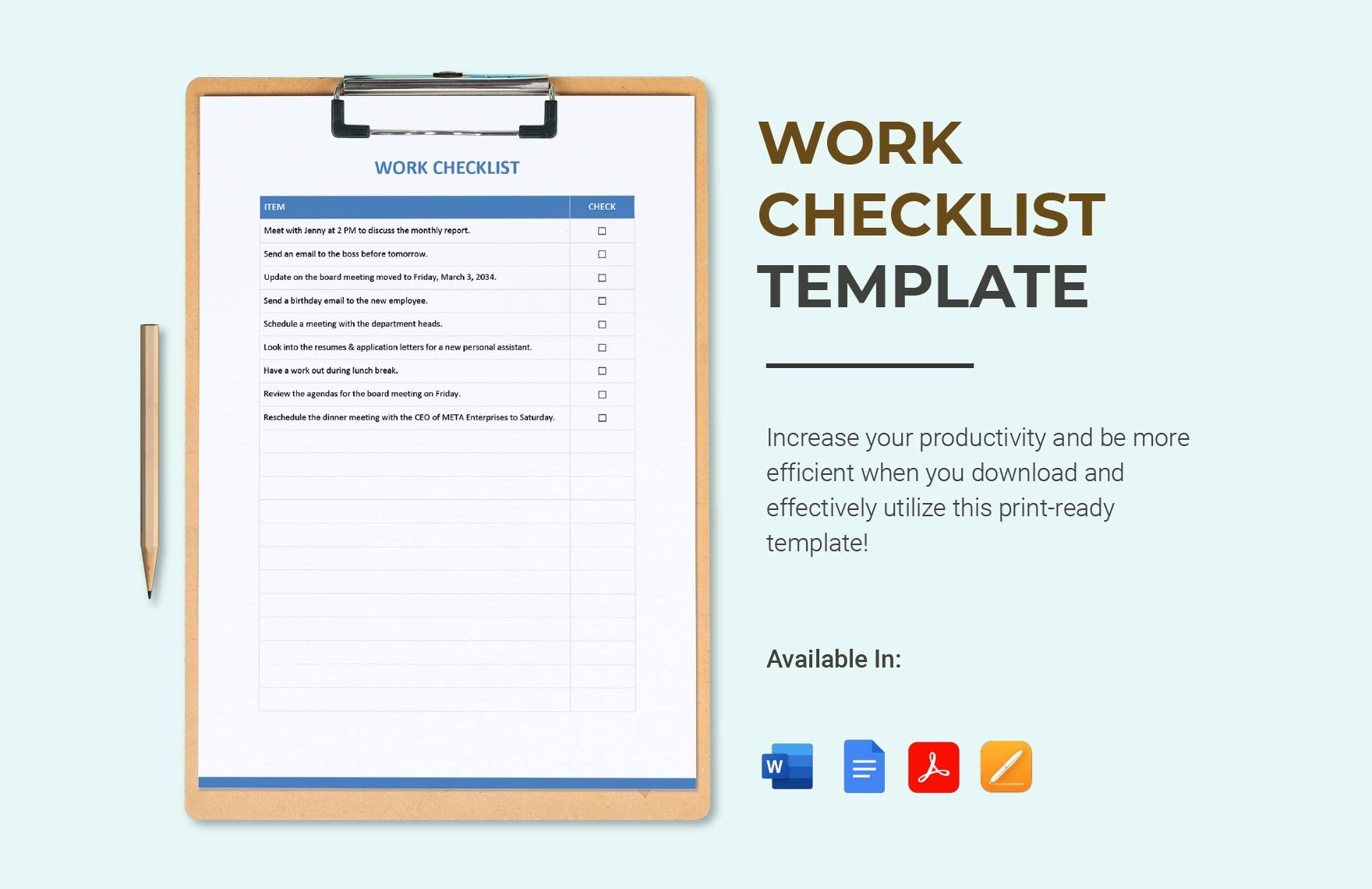 Work Checklist Template