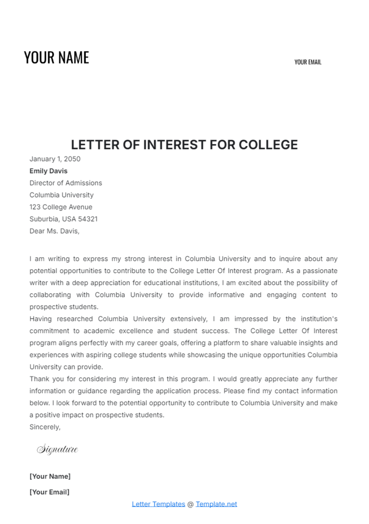 Letter of Interest for College Template - Edit Online & Download