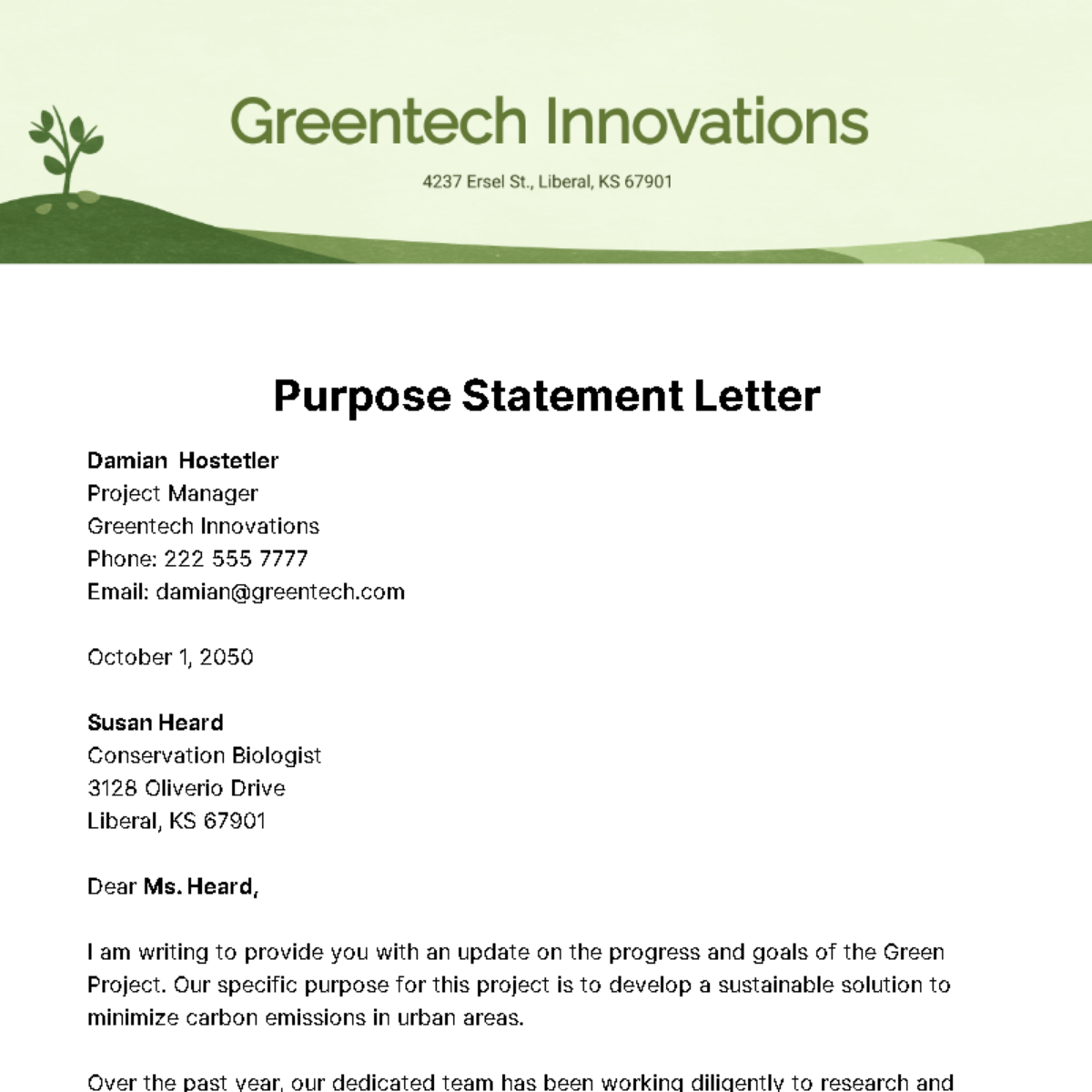 Free Purpose Statement Letter Template