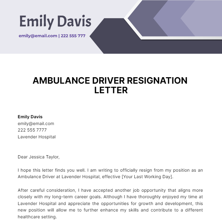 Ambulance Driver Resignation Letter Template