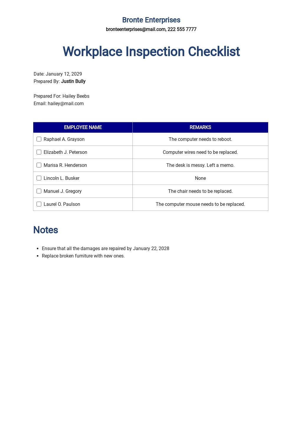 Workplace Inspection Checklist Template [Free PDF] Google Docs, Word