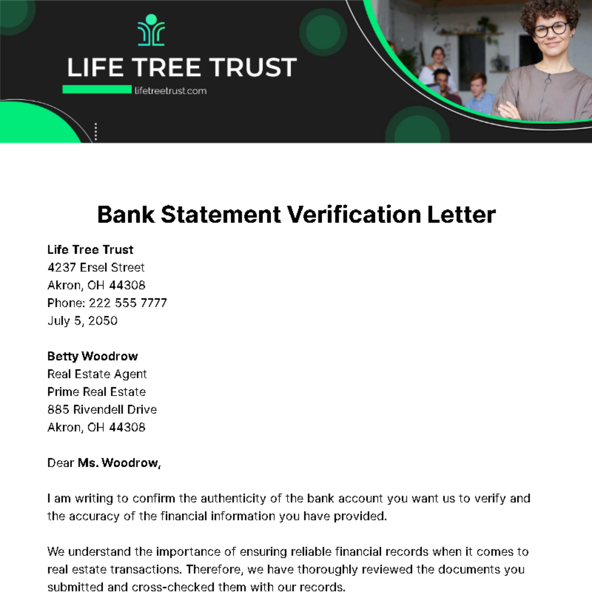 Bank Statement Verification Letter Template