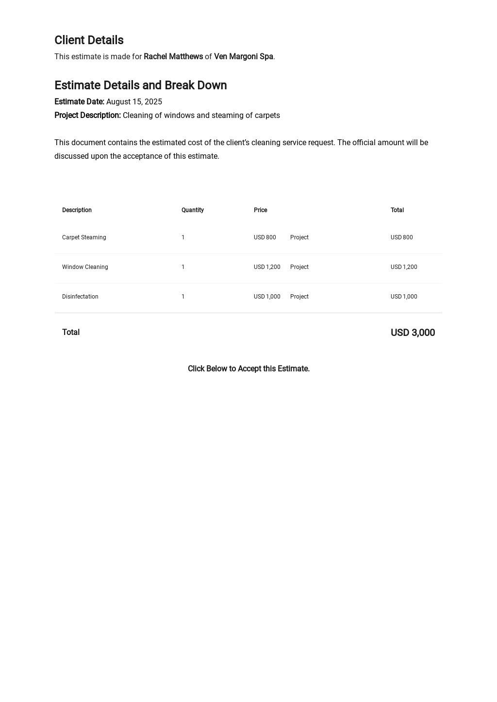 FREE Blank Cleaning Business Estimate Template in Excel, Word