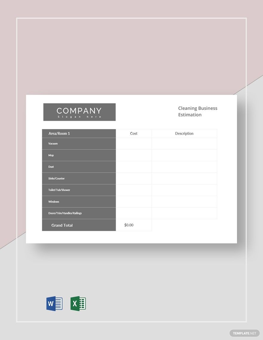 Free Blank Cleaning Business Estimate Template
