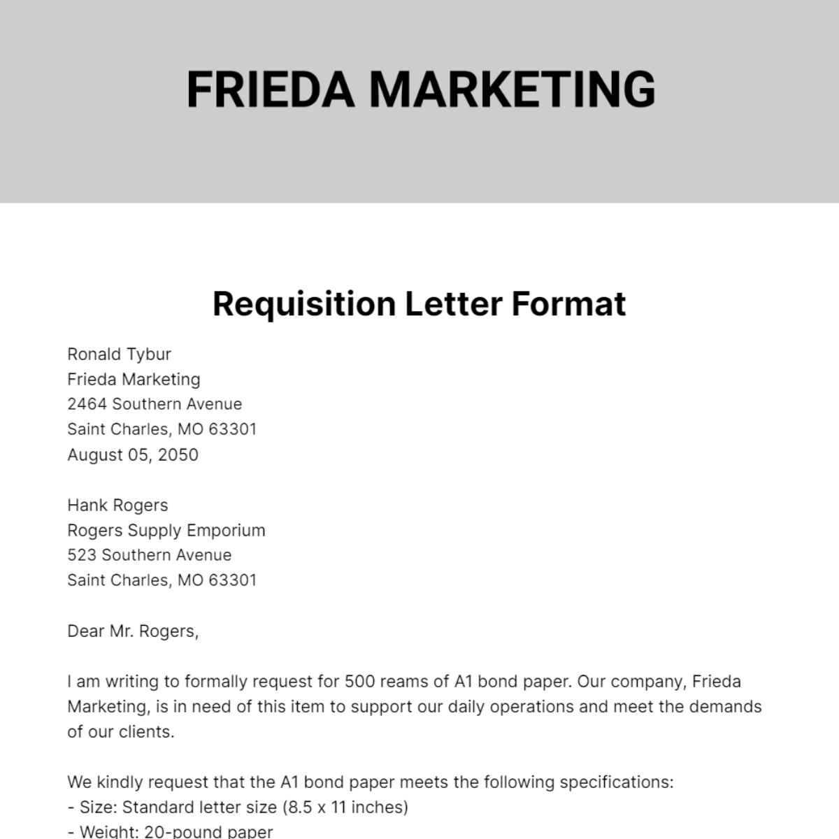 Requisition Letter Format Template