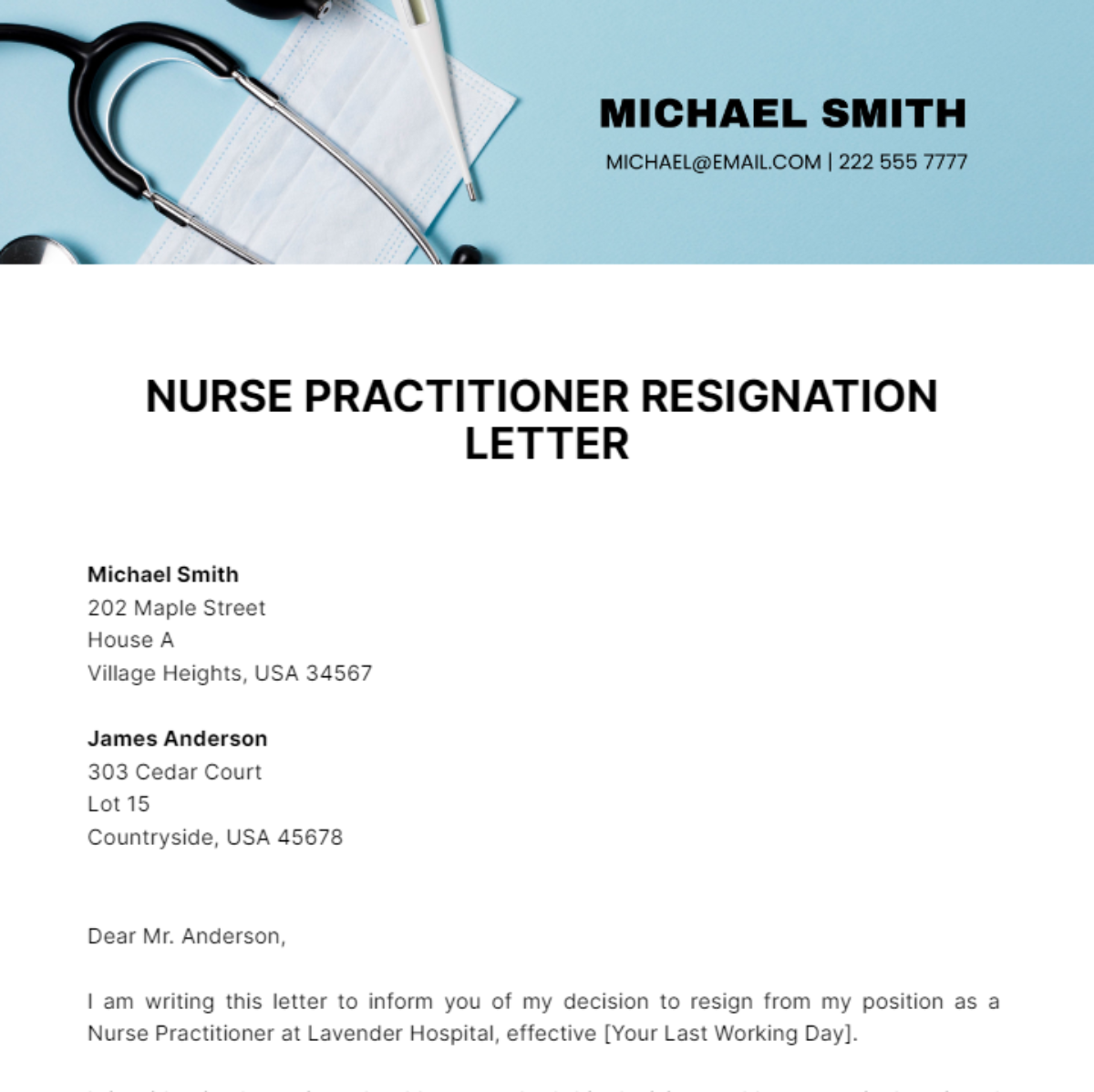 Free Nurse Practitioner Resignation Letter Template