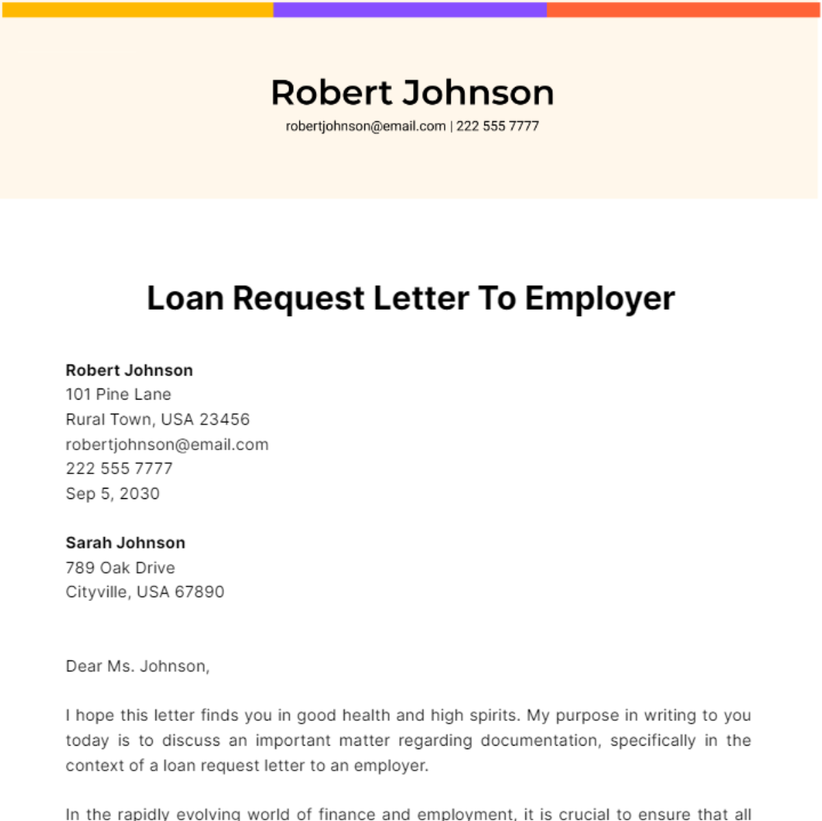 Loan Request Letter To Employer Template