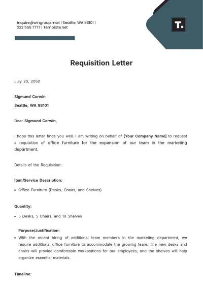 Free Requisition Letter Template to Edit Online