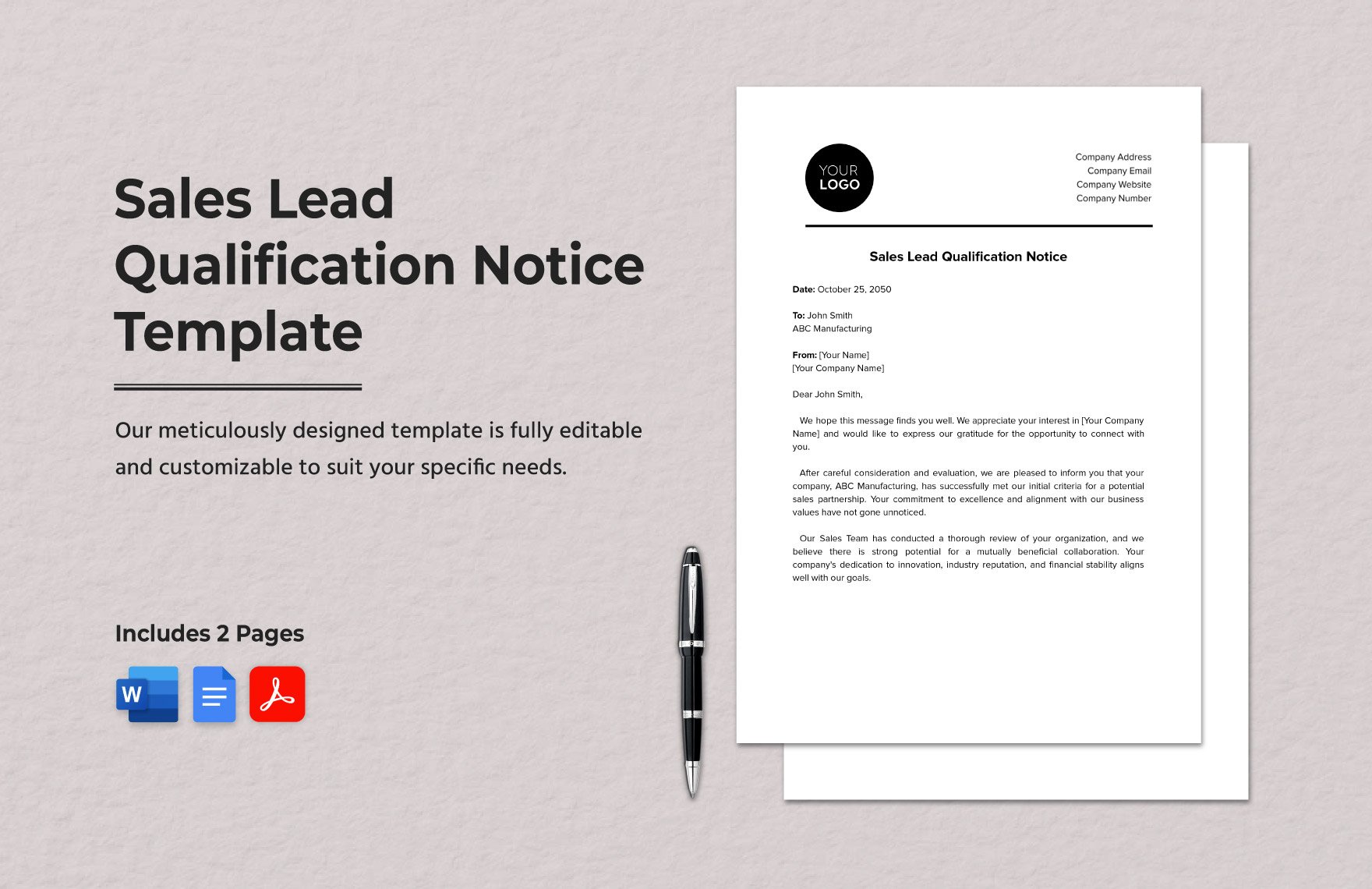 Sales Lead Qualification Notice Template in Word, Google Docs, PDF