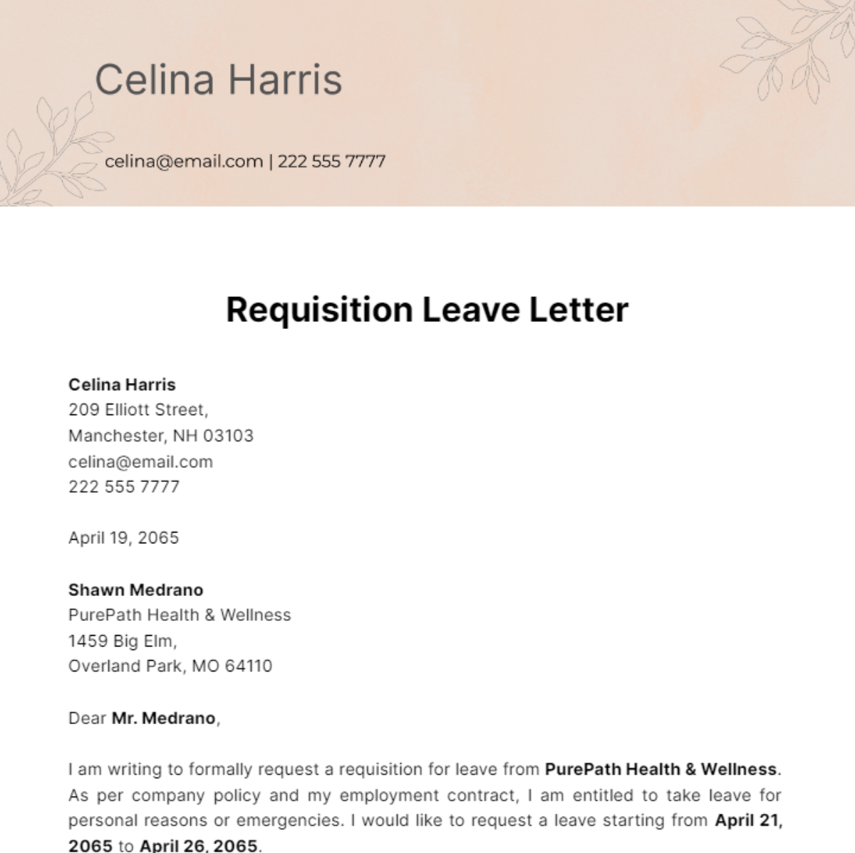 Requisition Leave Letter Template