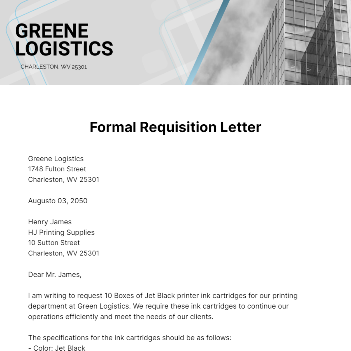 Formal Requisition Letter Template