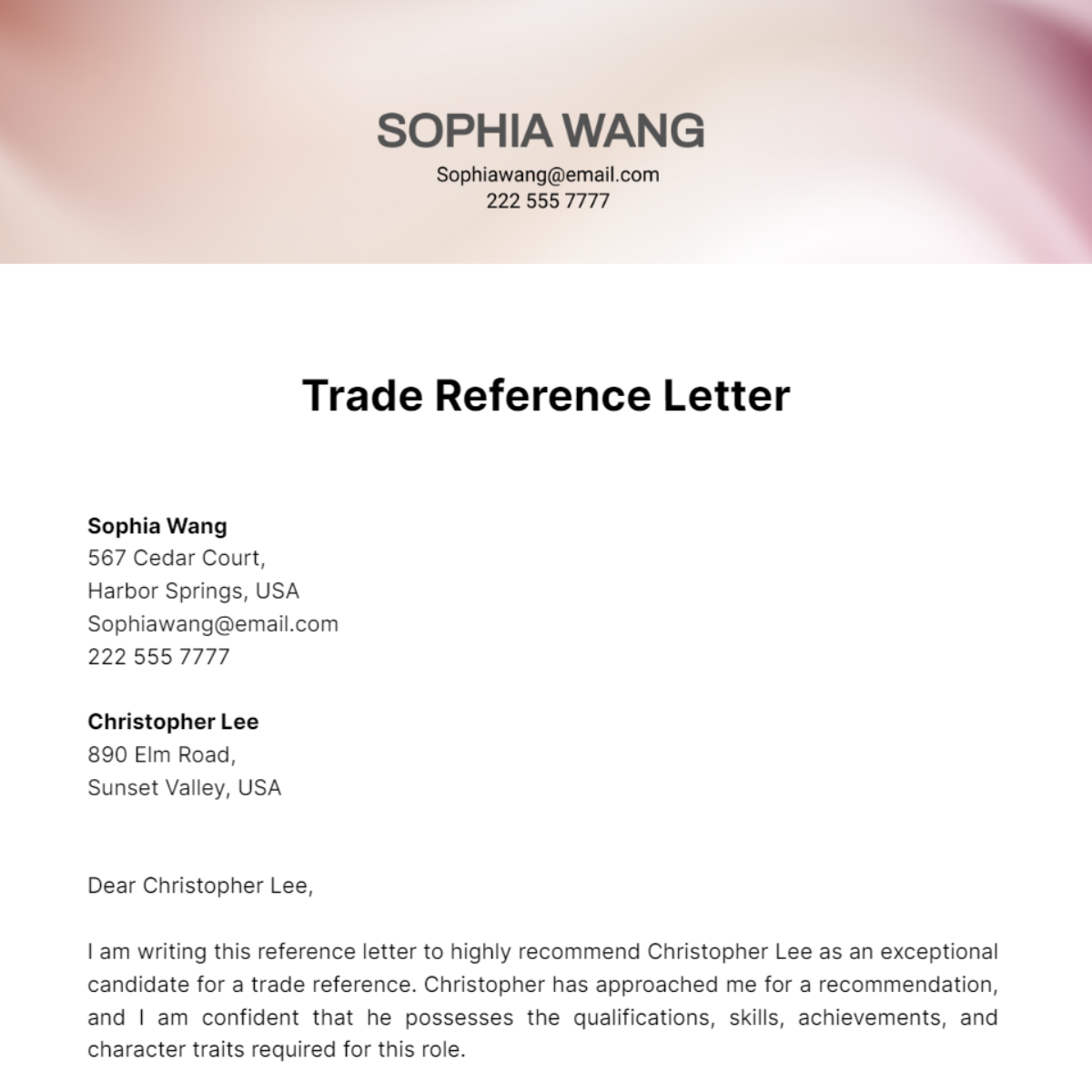 Trade Reference Letter Template