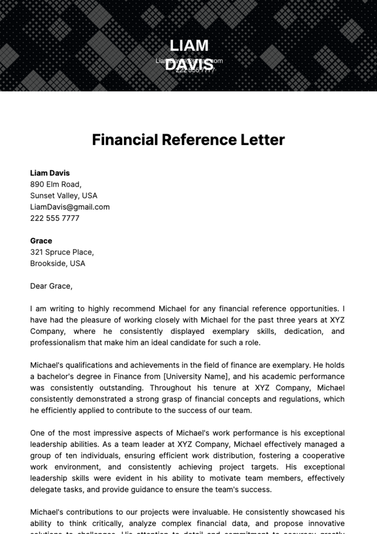Financial Reference Letter Template