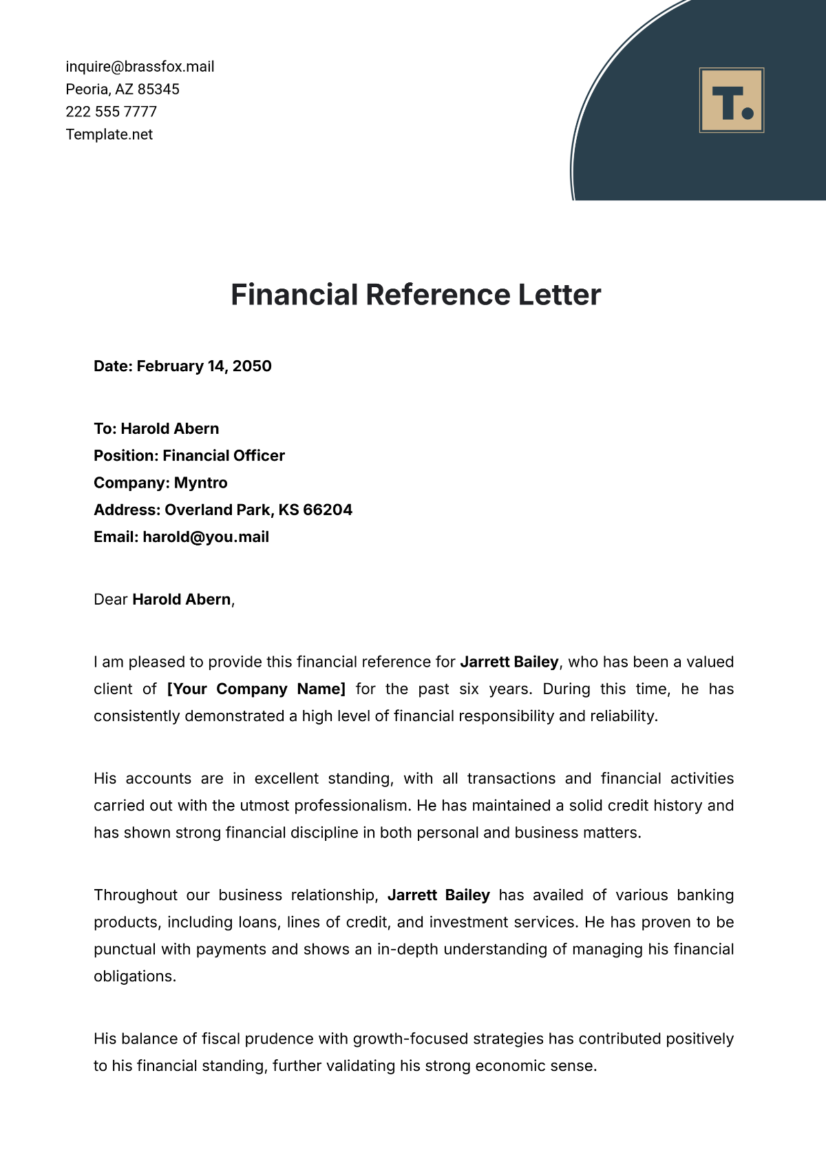 Financial Reference Letter Template - Edit Online & Download