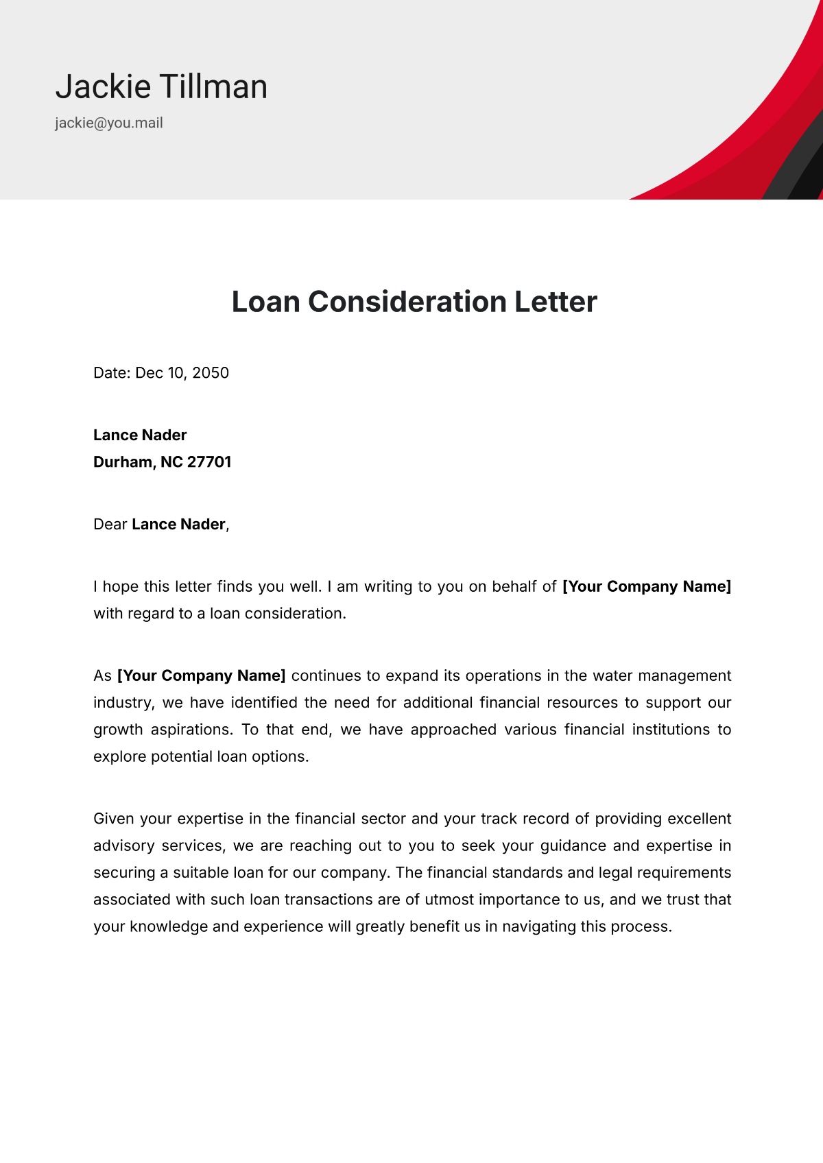 Loan Consideration Letter Template - Edit Online & Download