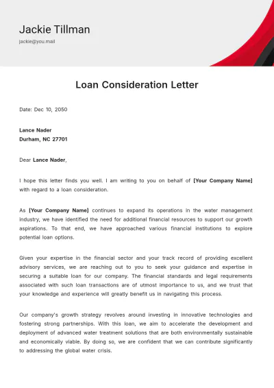 Free Loan Consideration Letter Template to Edit Online