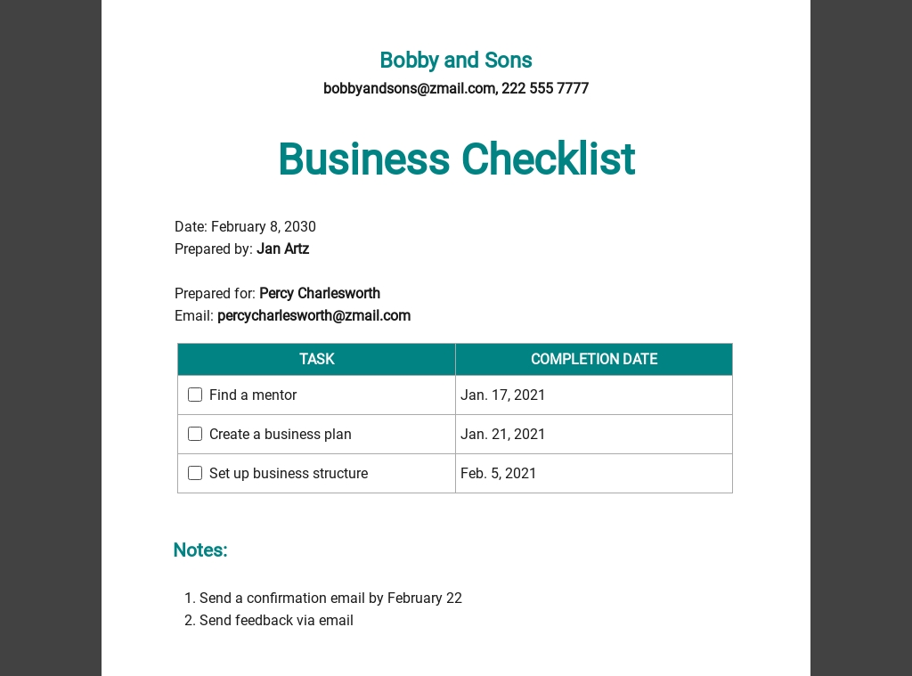 FREE Business Checklist Templates Word (DOC) Google Docs Apple