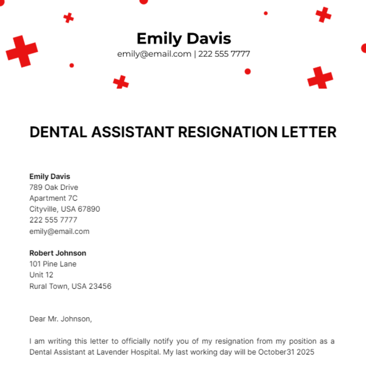 Dental Assistant Resignation Letter Template