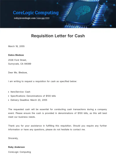 Free Requisition Letter for Cash Template to Edit Online