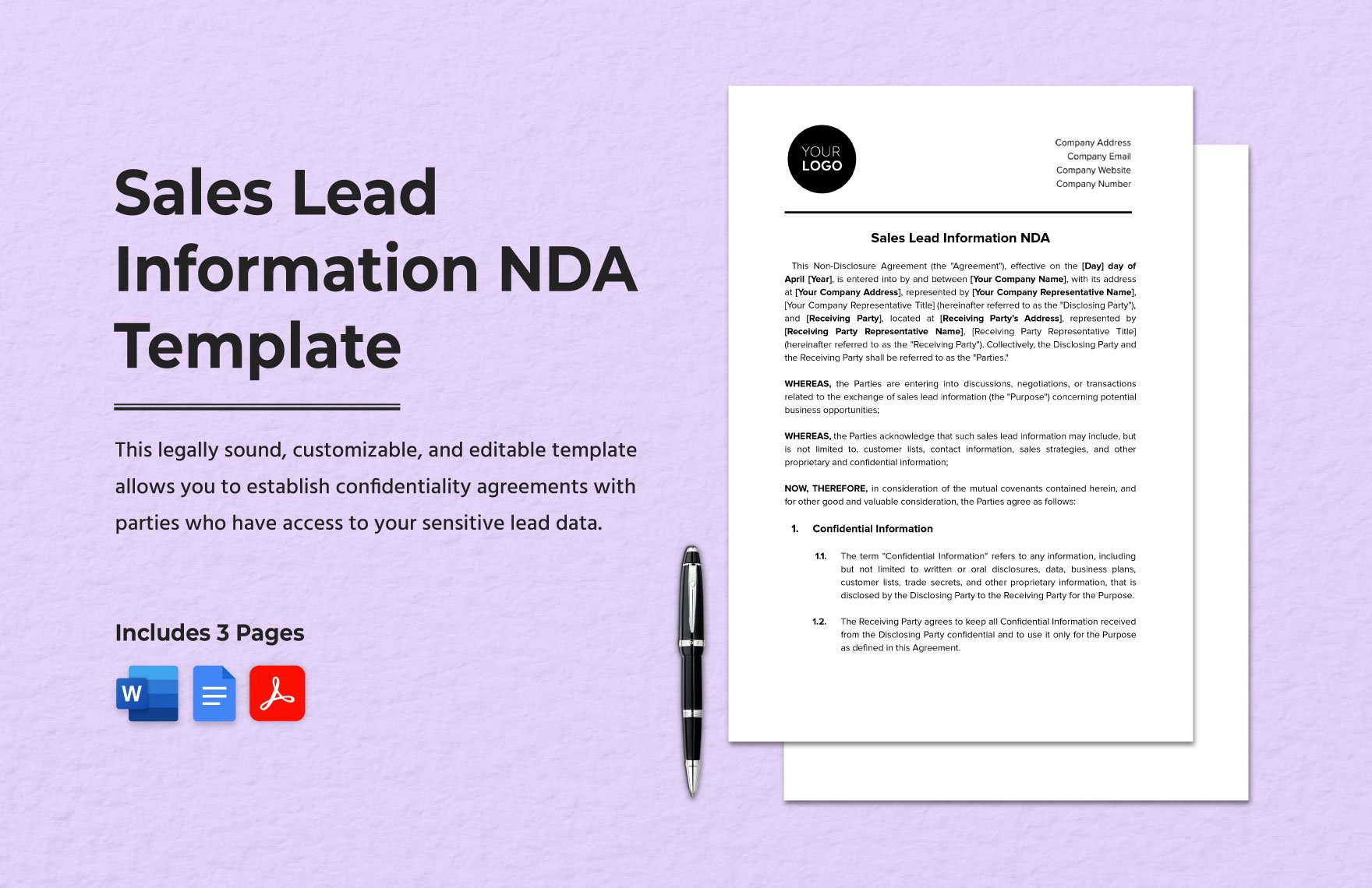 Sales Lead Information NDA Template in Word, Google Docs, PDF