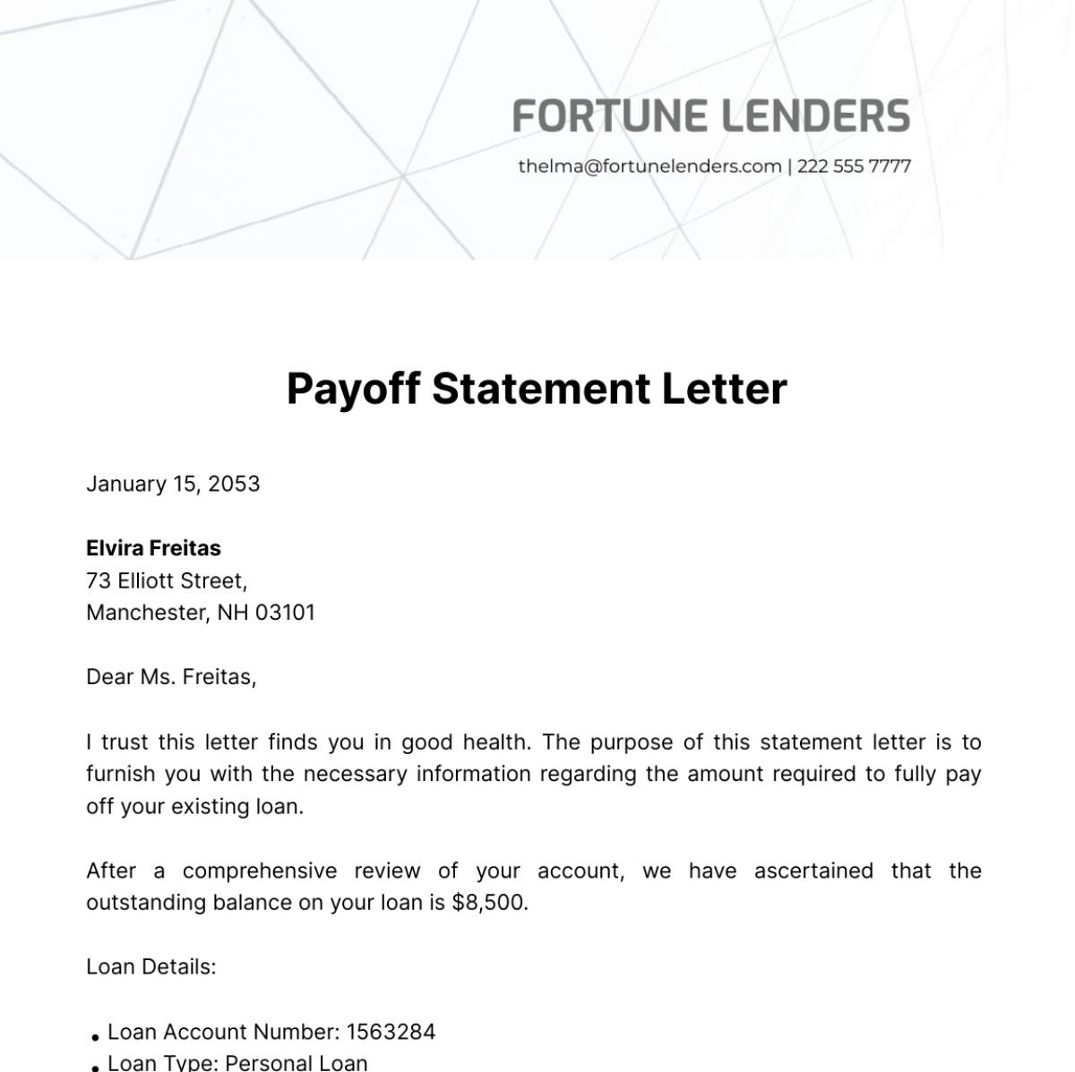 Payoff Statement Letter Template