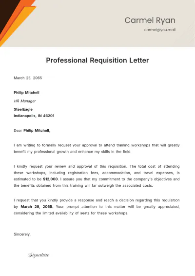 Free Professional Requisition Letter Template to Edit Online