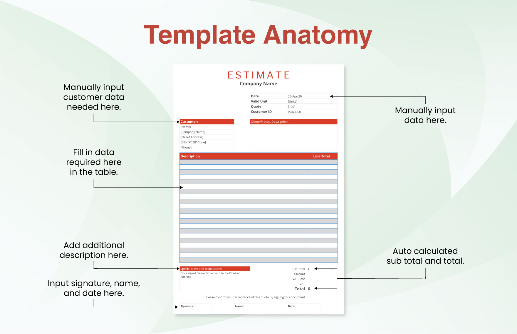 Blank Project Estimate Template