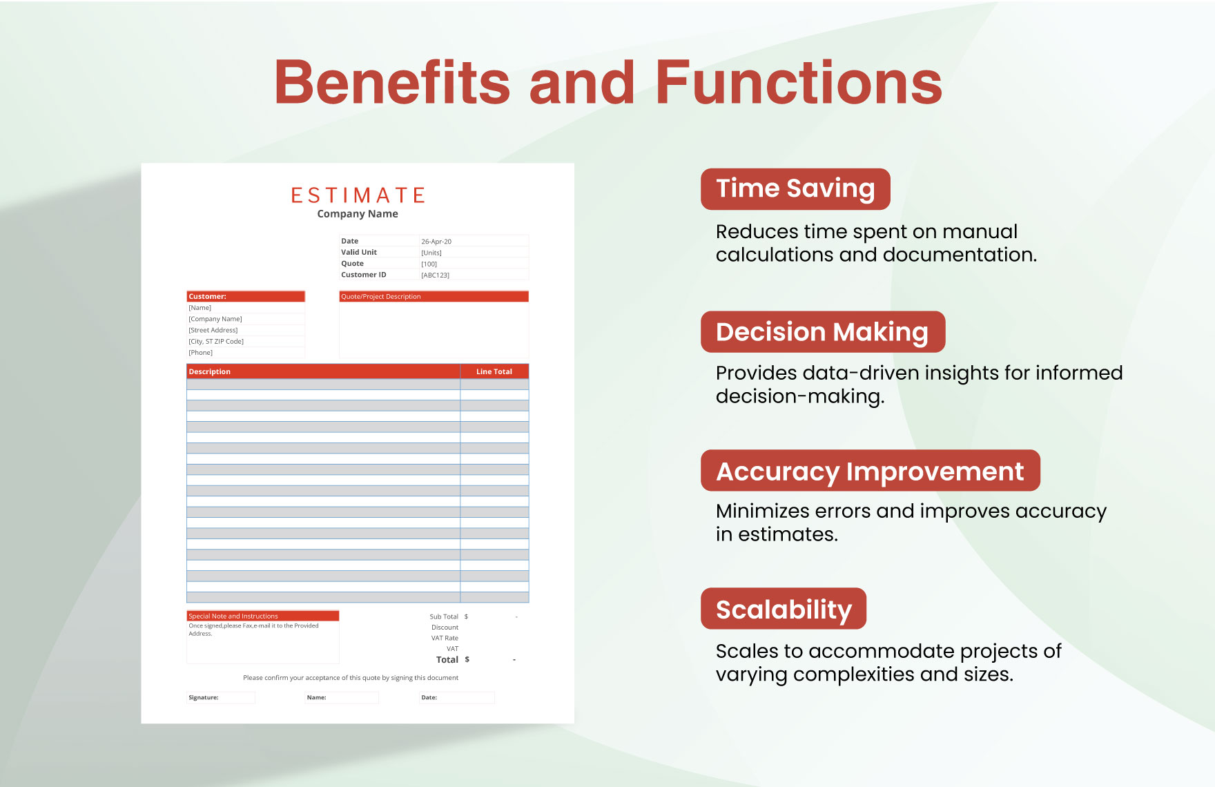 Blank Project Estimate Template