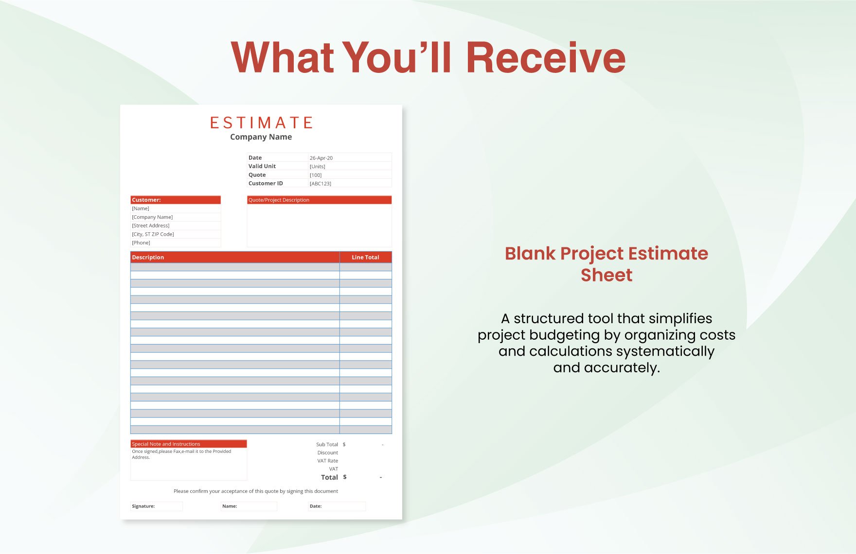 Blank Project Estimate Template