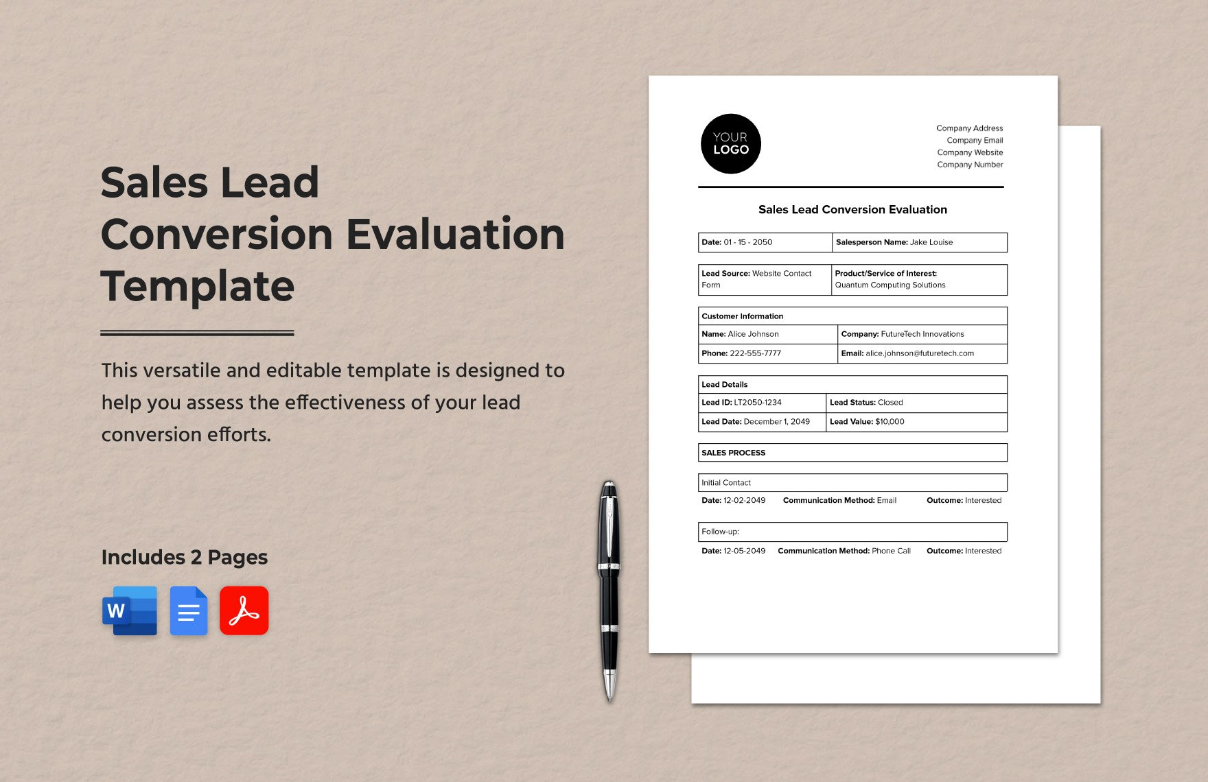 Sales Lead Conversion Evaluation Template in Word, Google Docs, PDF