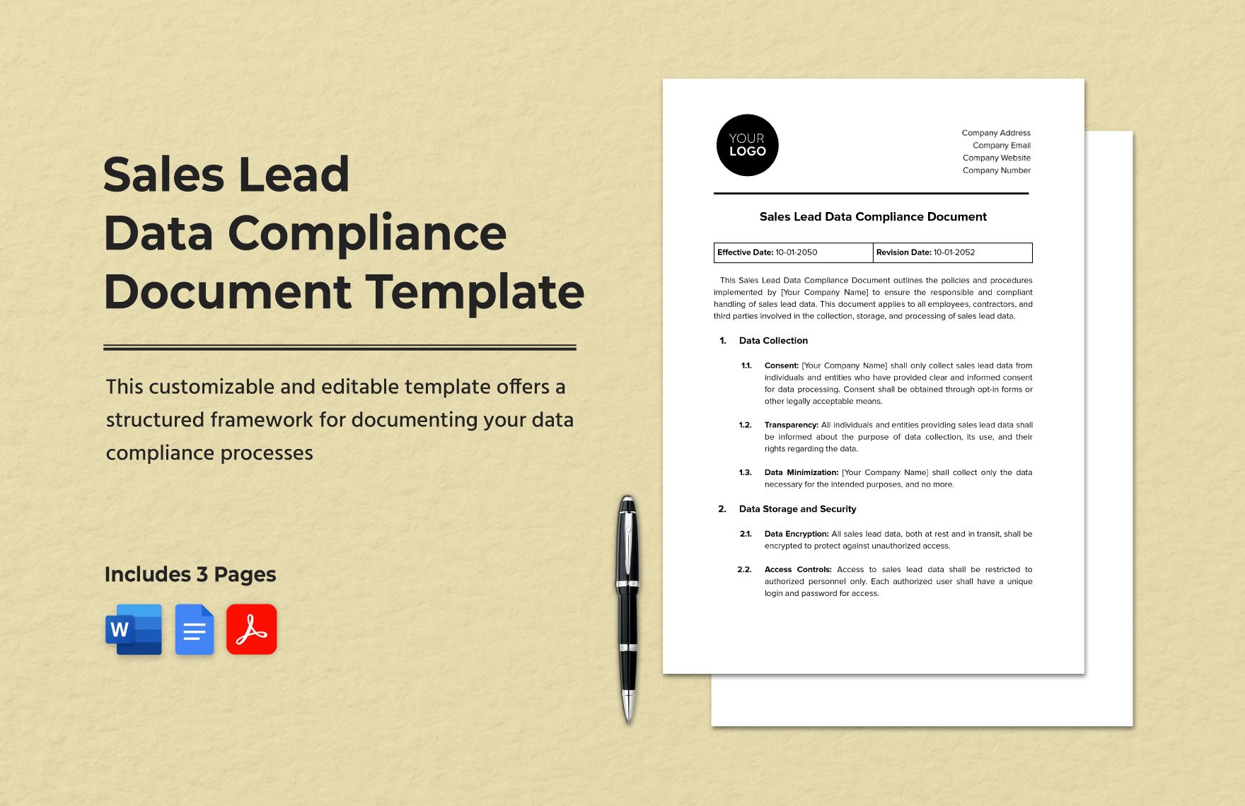 Sales Lead Data Compliance Document Template in Word, Google Docs, PDF