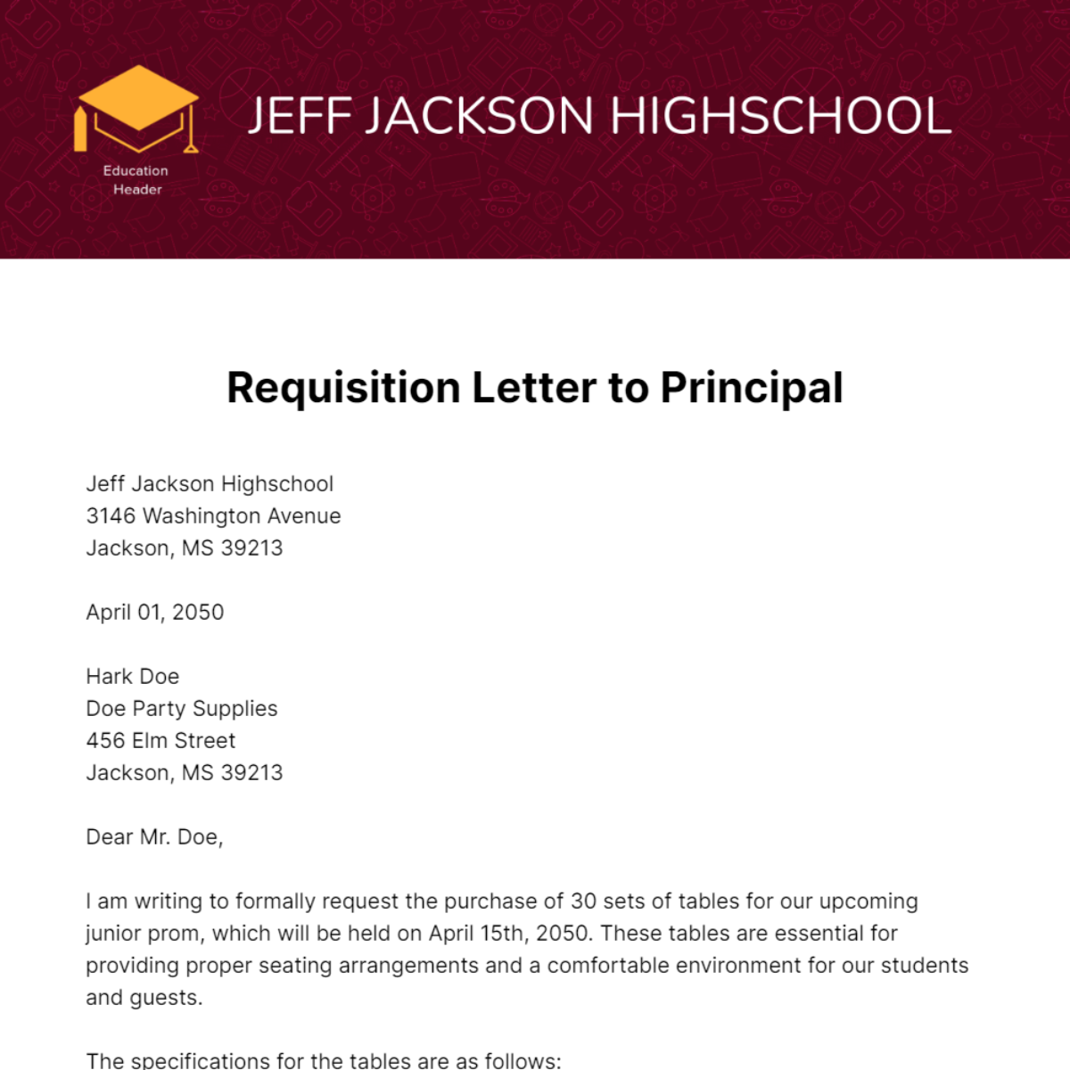 Requisition Letter to Principal Template