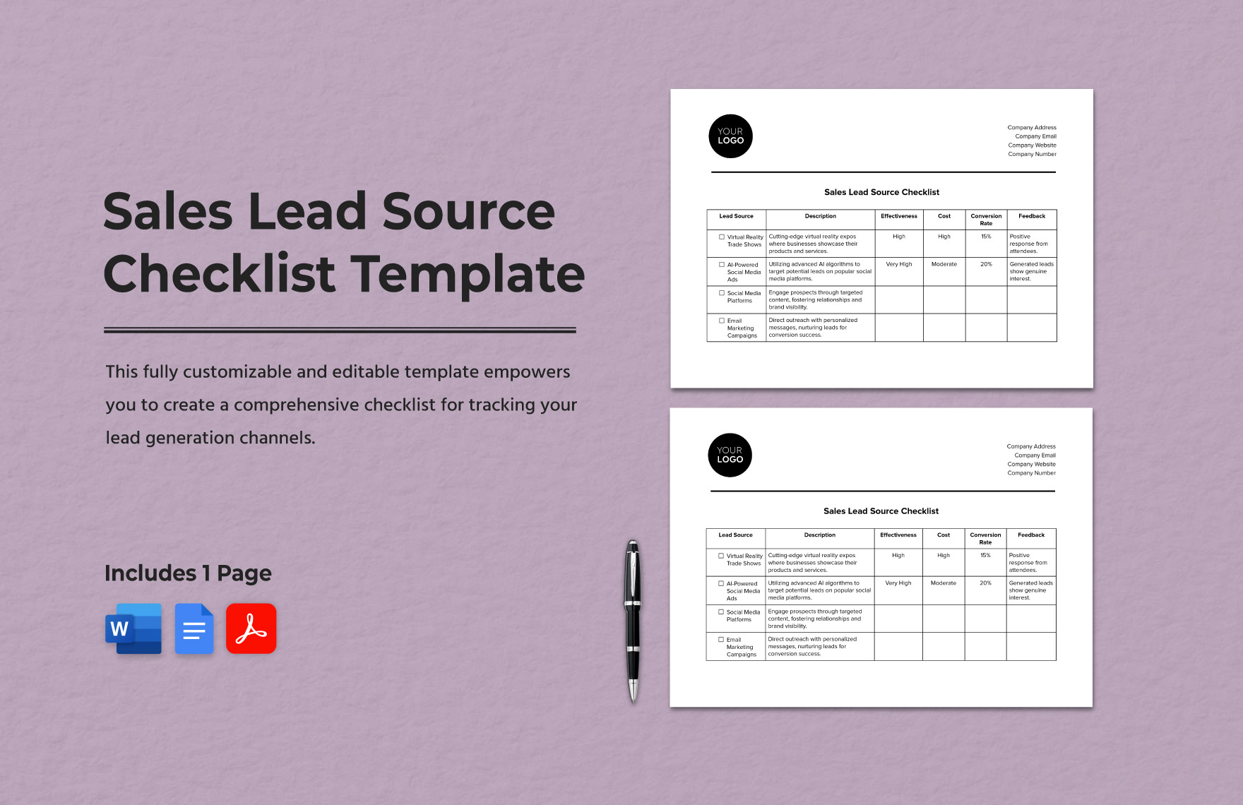 Sales Lead Source Checklist Template in Word, PDF, Google Docs - Download | Template.net