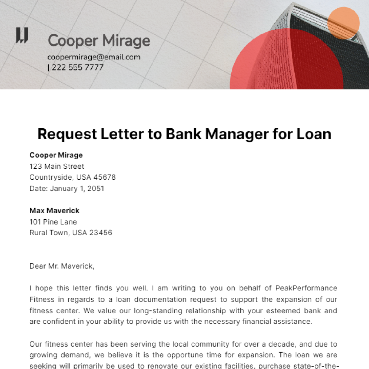 Request Letter to Bank Manager for Loan Template