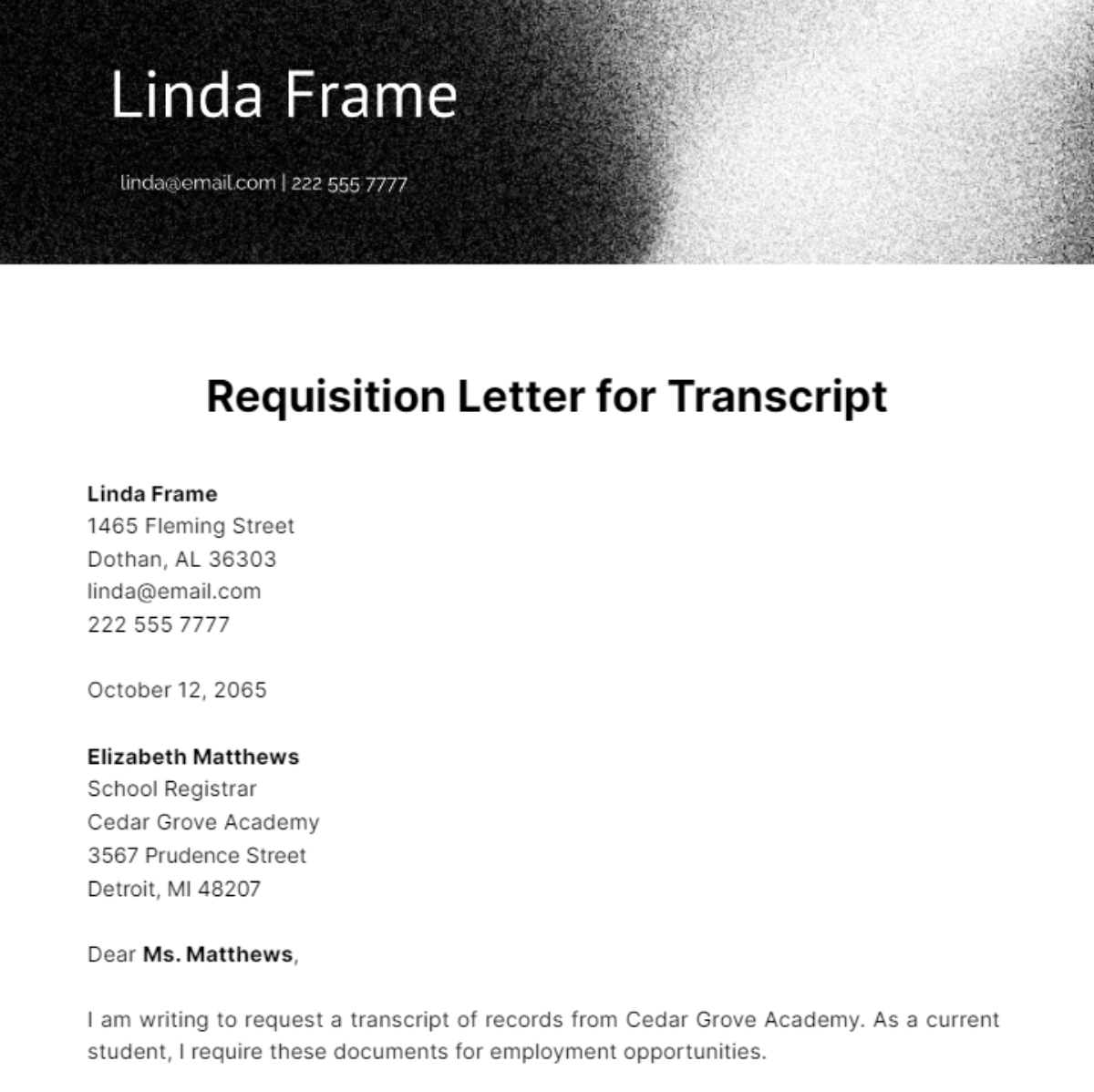 Requisition Letter for Transcript Template
