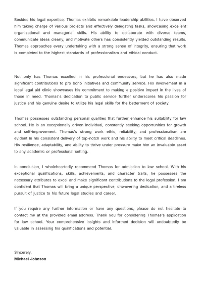 Free Law School Reference Letter Template to Edit Online