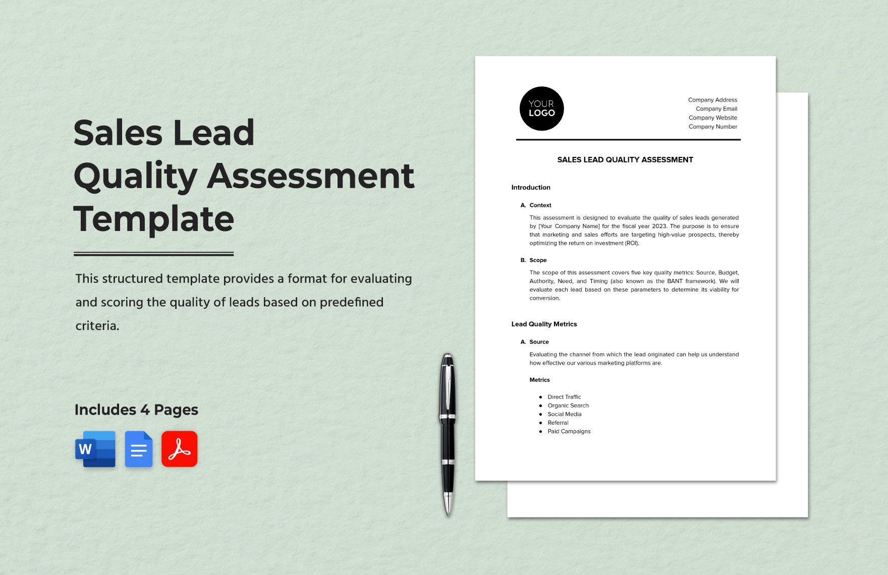 Sales Lead Quality Assessment Template in Word, Google Docs, PDF