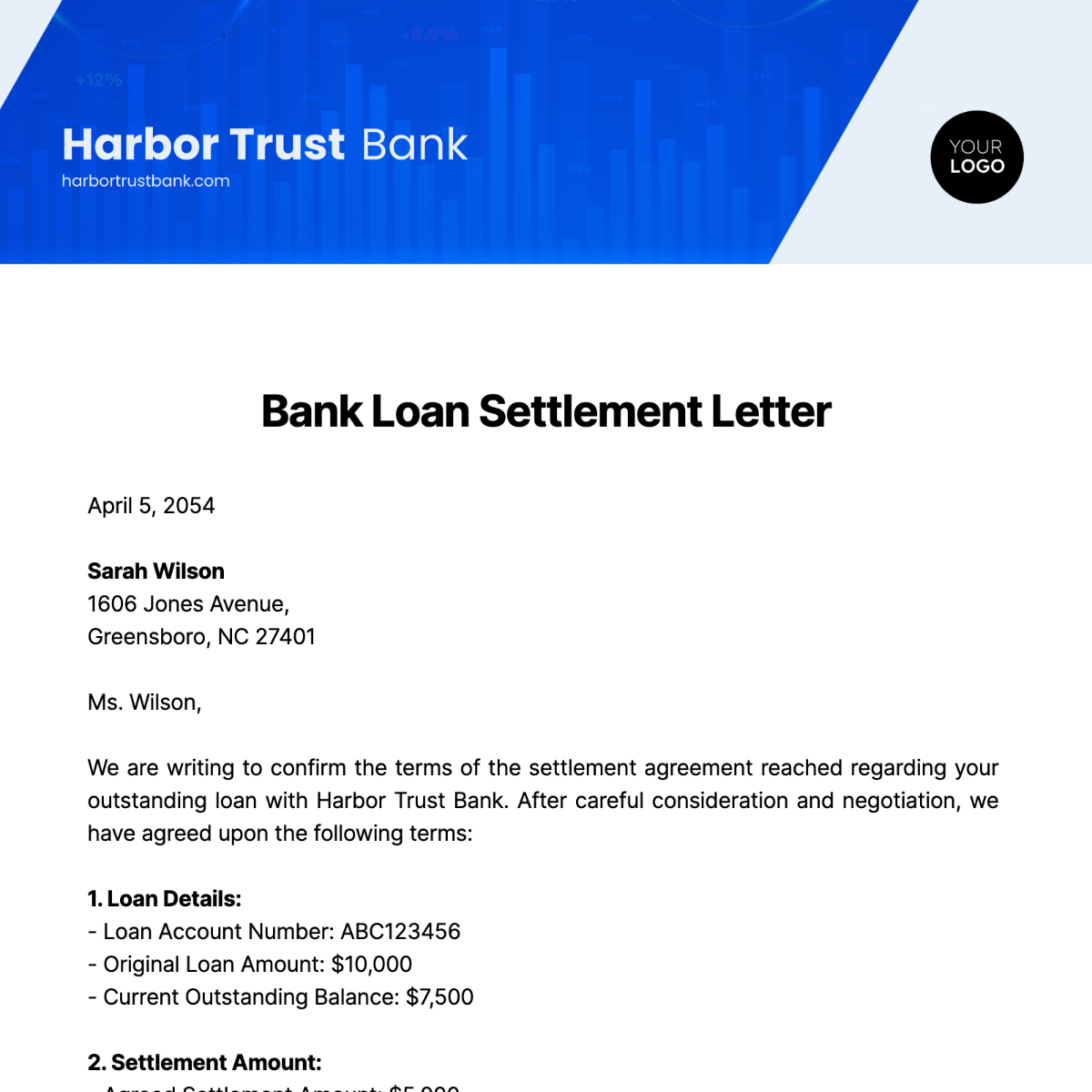 Bank Loan Settlement Letter Template - Edit Online & Download