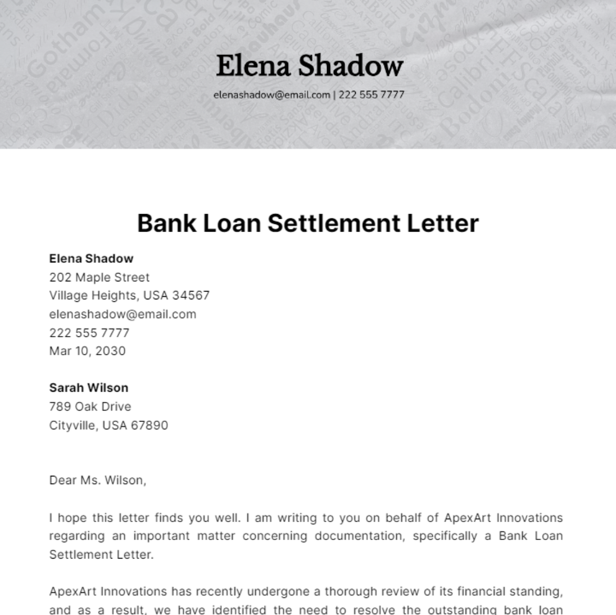 Bank Loan Settlement Letter Template