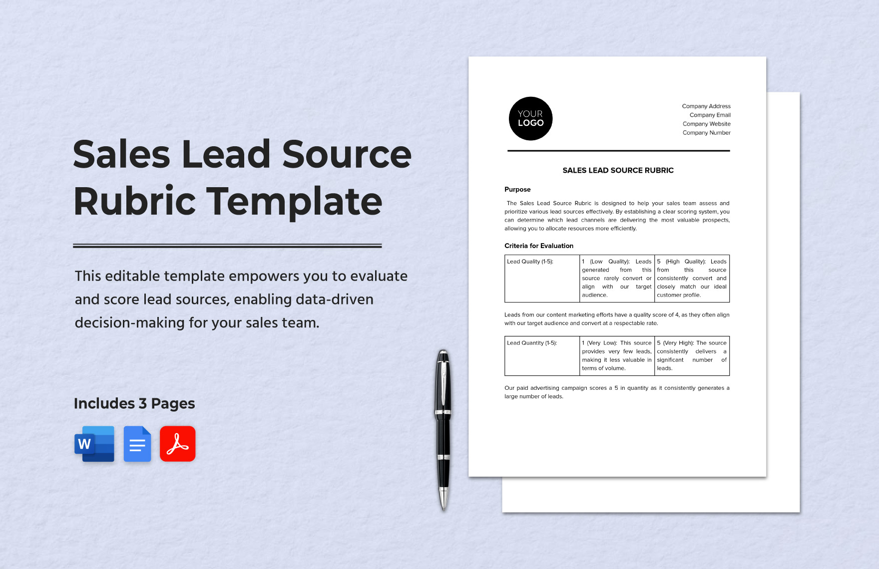 Sales Lead Source Rubric Template in Word, Google Docs, PDF