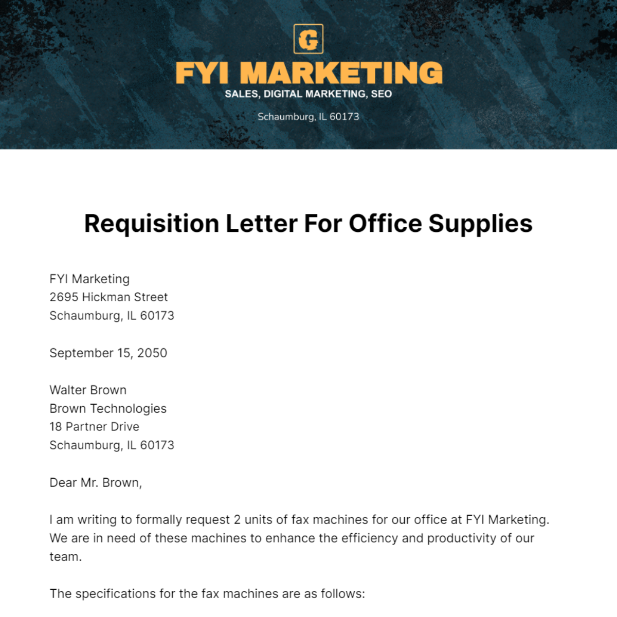 Requisition Letter for Office Supplies Template
