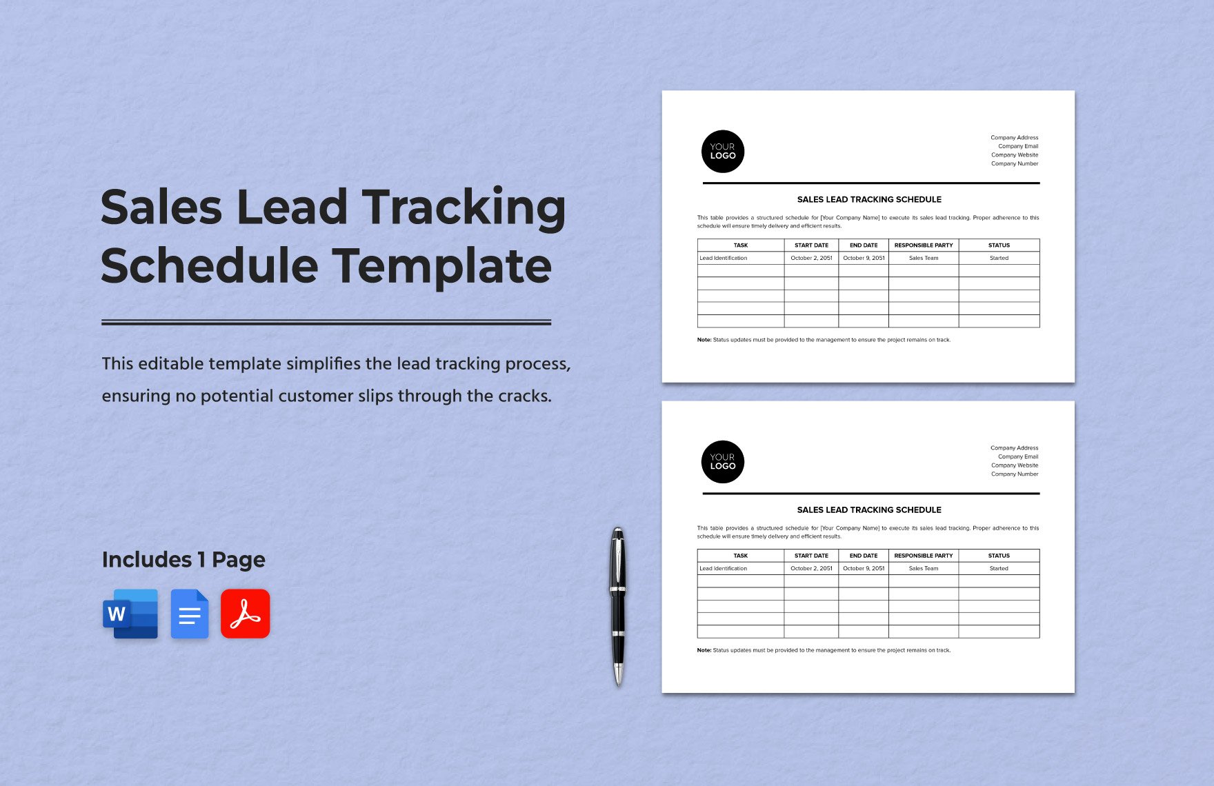Sales Lead Tracking Schedule Template in Word, Google Docs, PDF